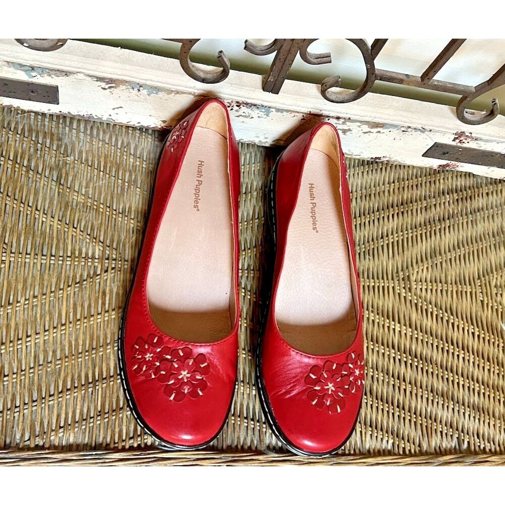 Hush Puppies Chili Pepper Lea Cuir Cayenne Size 8.5 Women’s Floral Flats New - Picture 2 of 9